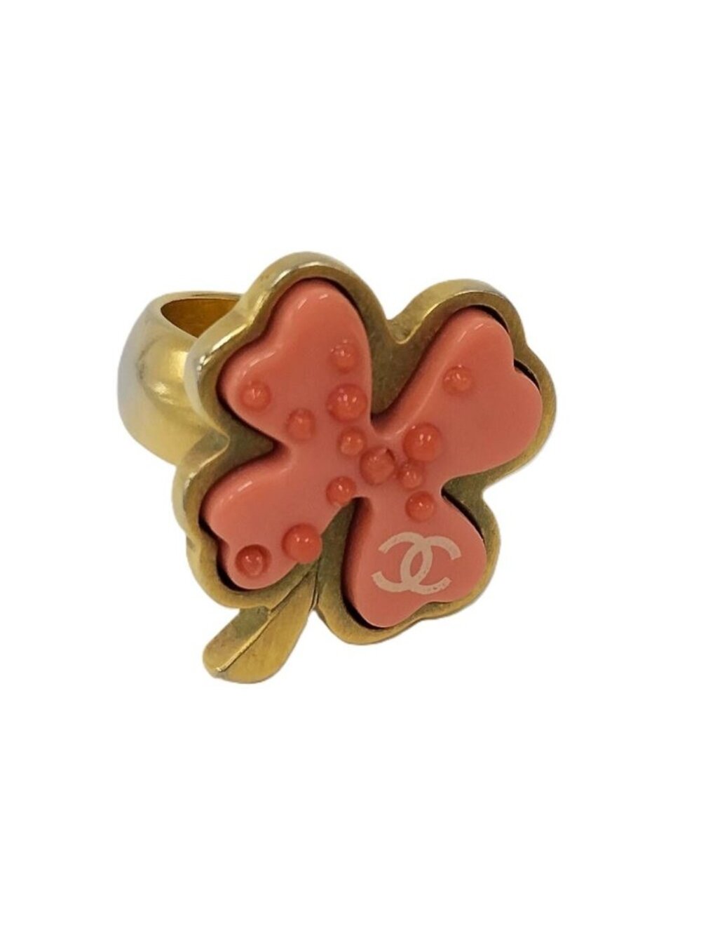 Chanel Ring CC Logo Four Leaf Clover Motif Plated Gold Pink